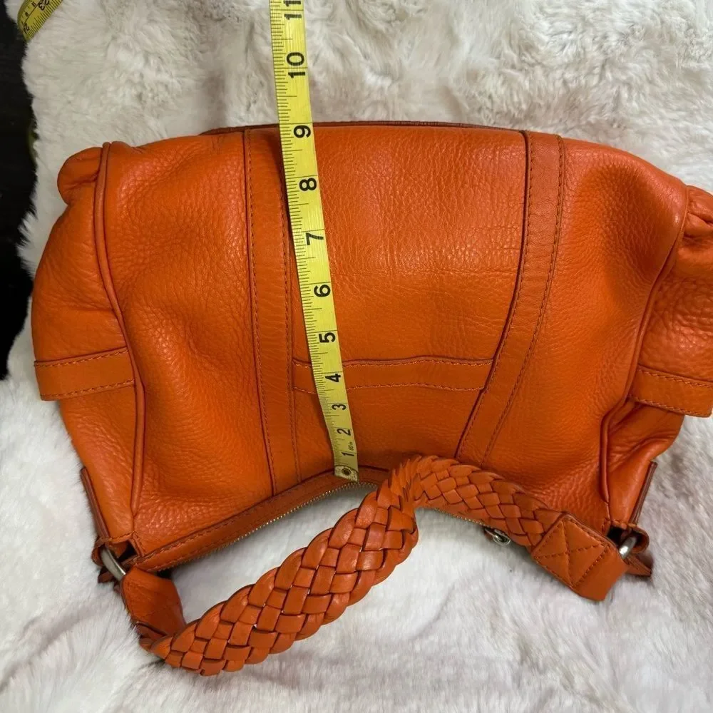 Cole Haan Pebbled Leather Zip Braided Strap Shoulder Hobo Bag Handbag Orange